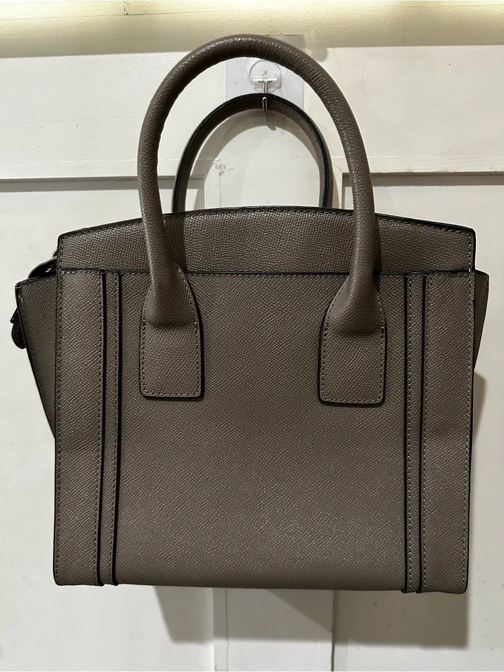 Structured Taupe Leather Tote Bag - Women's Handbag